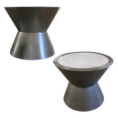 Pair of Large and Unusual Steel and Concrete Side Tables