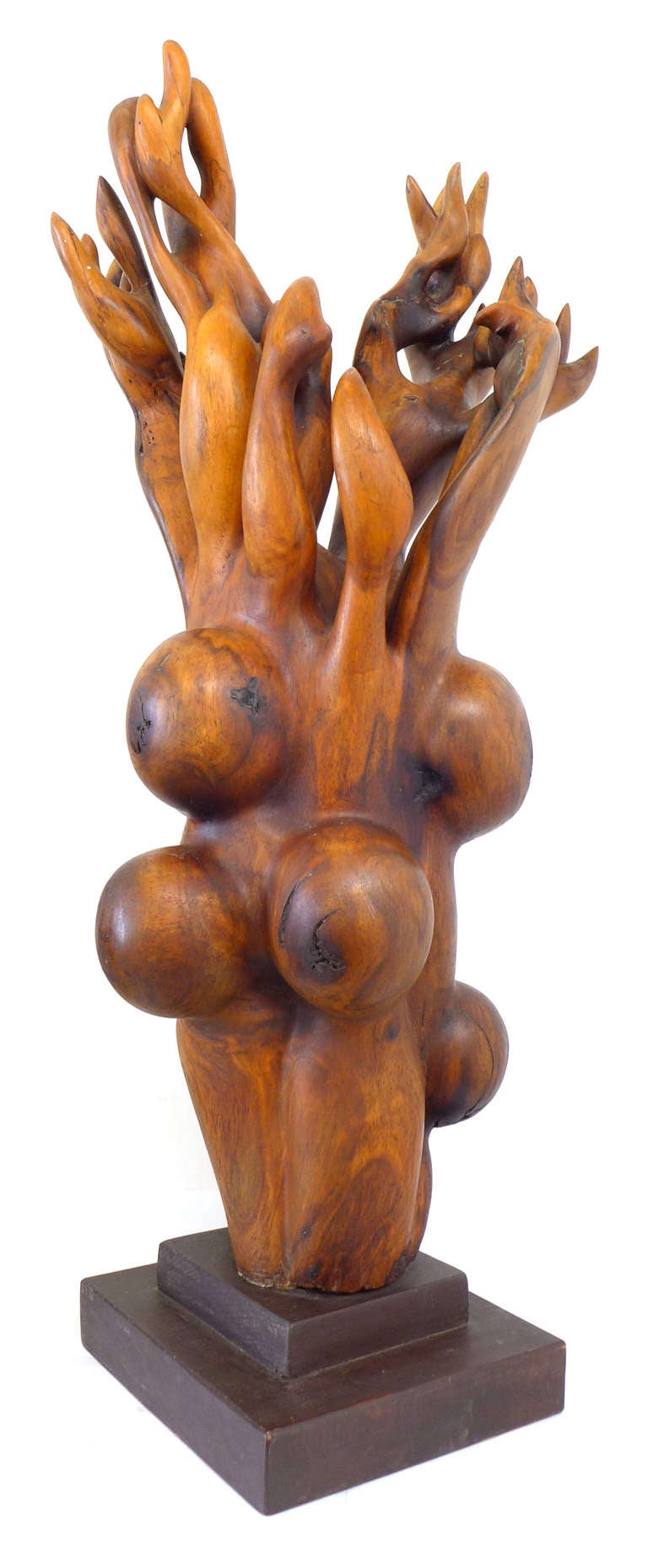 A striking carved-wood sculpture by New York artist Robin Spry Campbell (1922 - 2012). Campbell attended Skidmore College, studying arts education before joining the US Army in 1943, where her artistic talents were put to use for weapon design - an