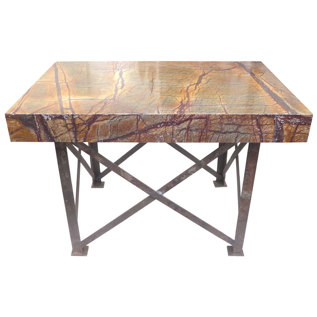 Industrial Marble-Top Console Table For Sale