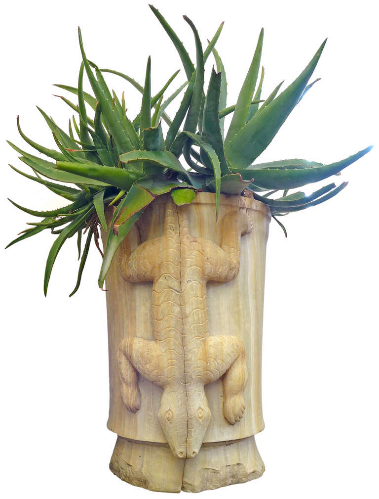 Pair of Monumental Hand-Carved Onyx Planters