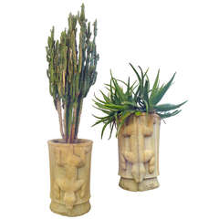 Pair of Monumental Hand-Carved Onyx Planters
