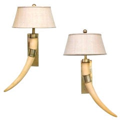 Pair of Brass and Horn Motif Sconces Pair of Brass and Horn Motif Sconces