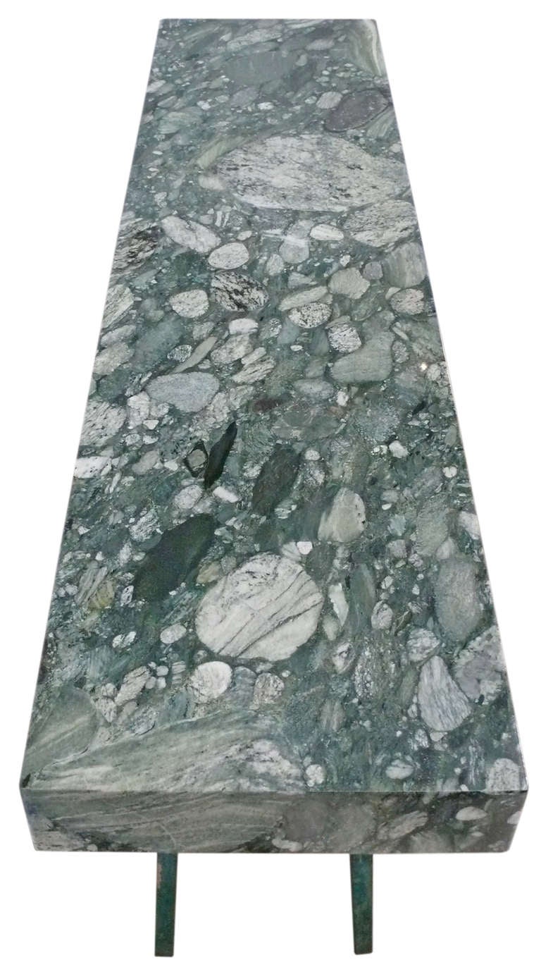 Console Table with Exotic Stone Top on Industrial Steel Legs