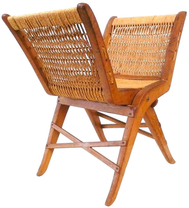 Italian Folding Stool with Rushed Seat In Good Condition In Los Angeles, CA