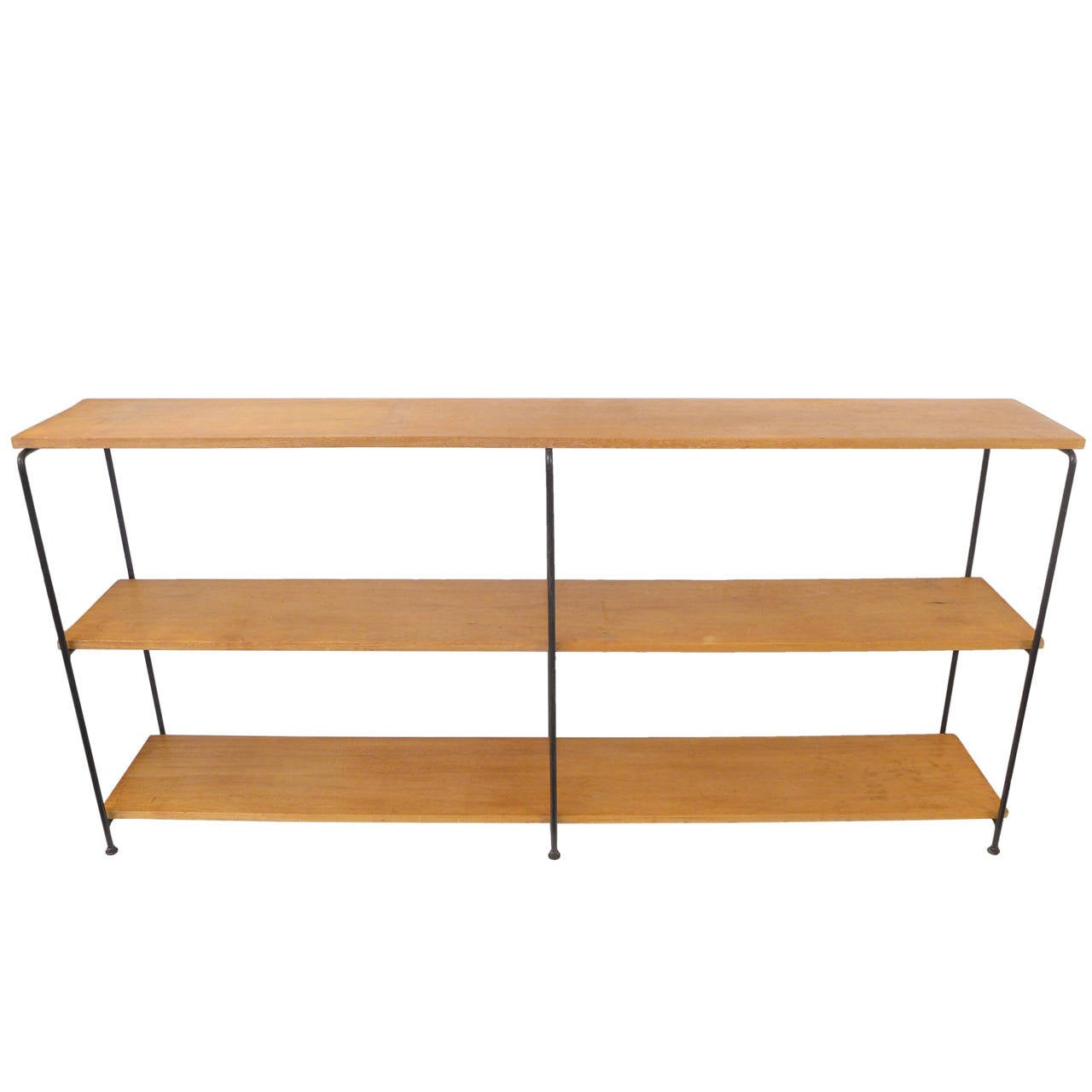 MidCentury Iron and Wood Shelving Unit at 1stDibs