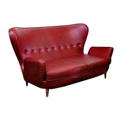 Italian Red Leather Settee