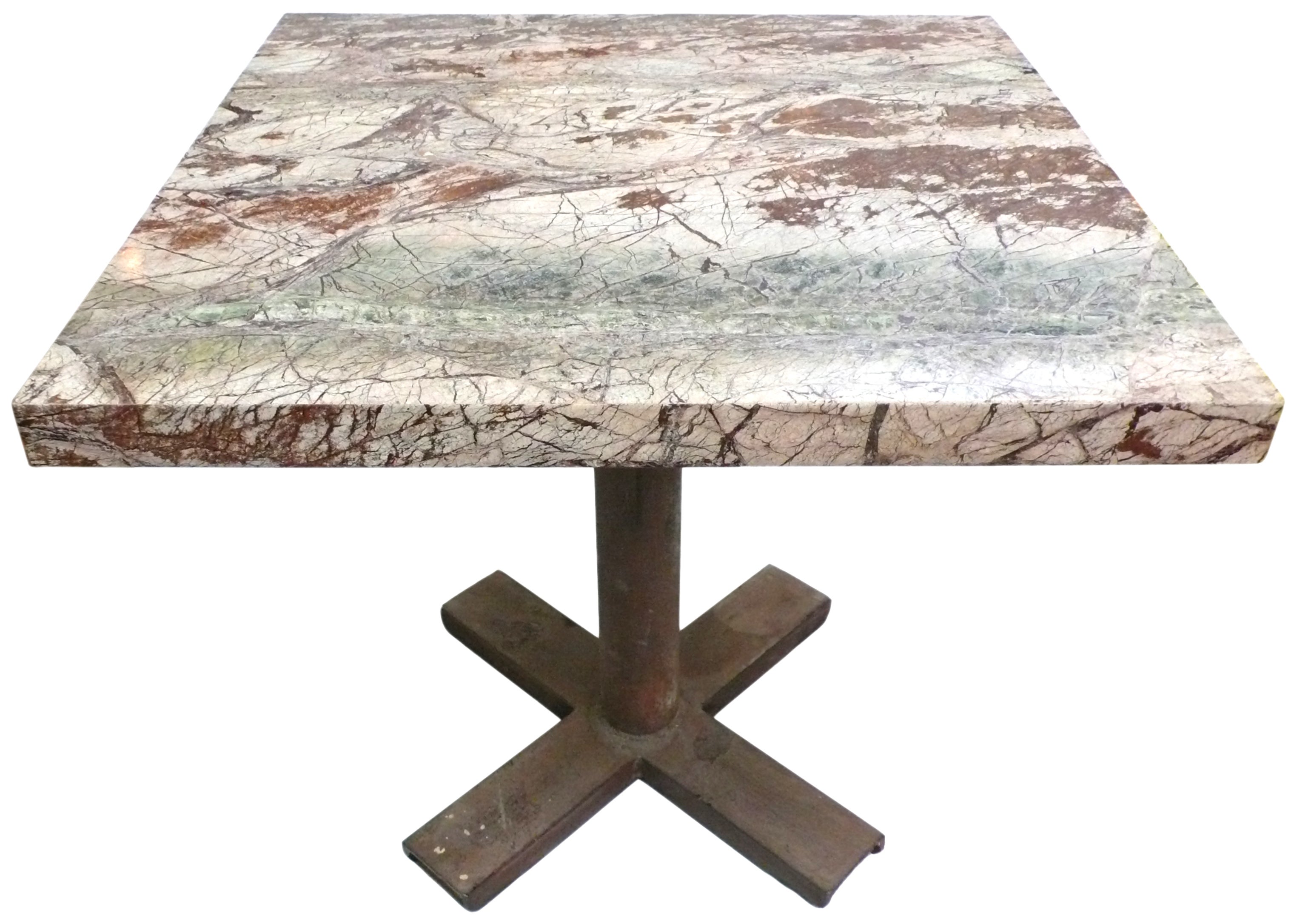 Industrial X-Base Cafe Table With "Rainforest" Marble Top