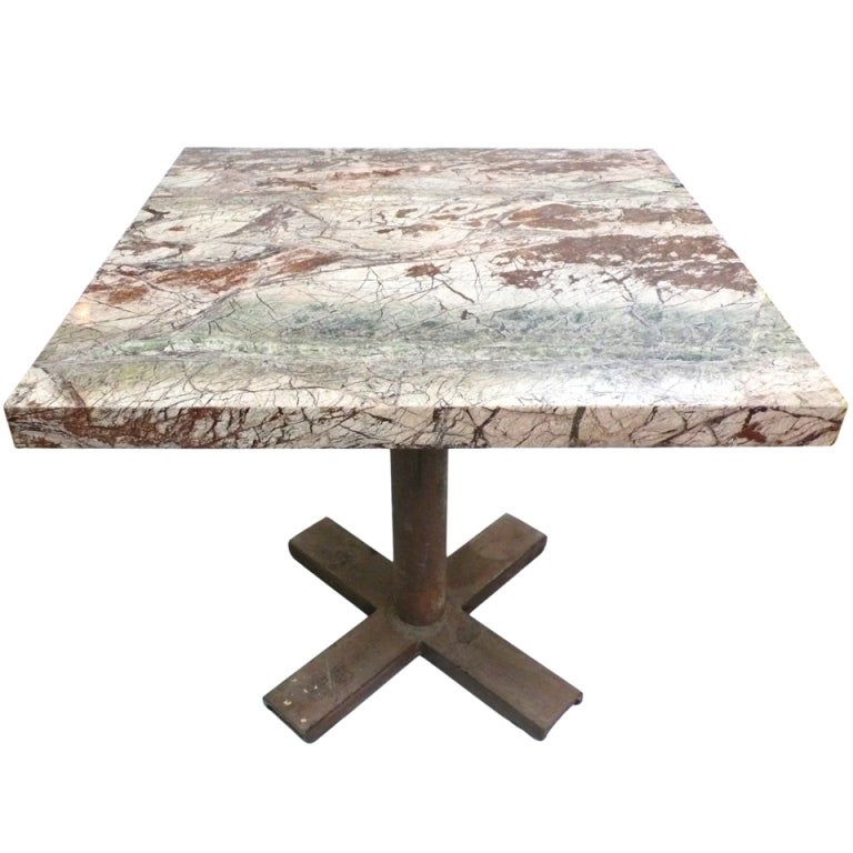 Industrial XBase Cafe Table With "Rainforest" Marble Top at 1stDibs