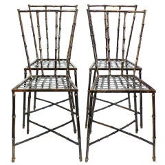 Set of Four Brass Bamboo Chairs