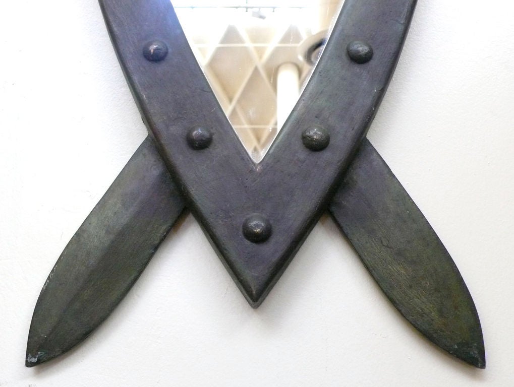 Bronze Sword and Shield Mirror In Excellent Condition In Los Angeles, CA