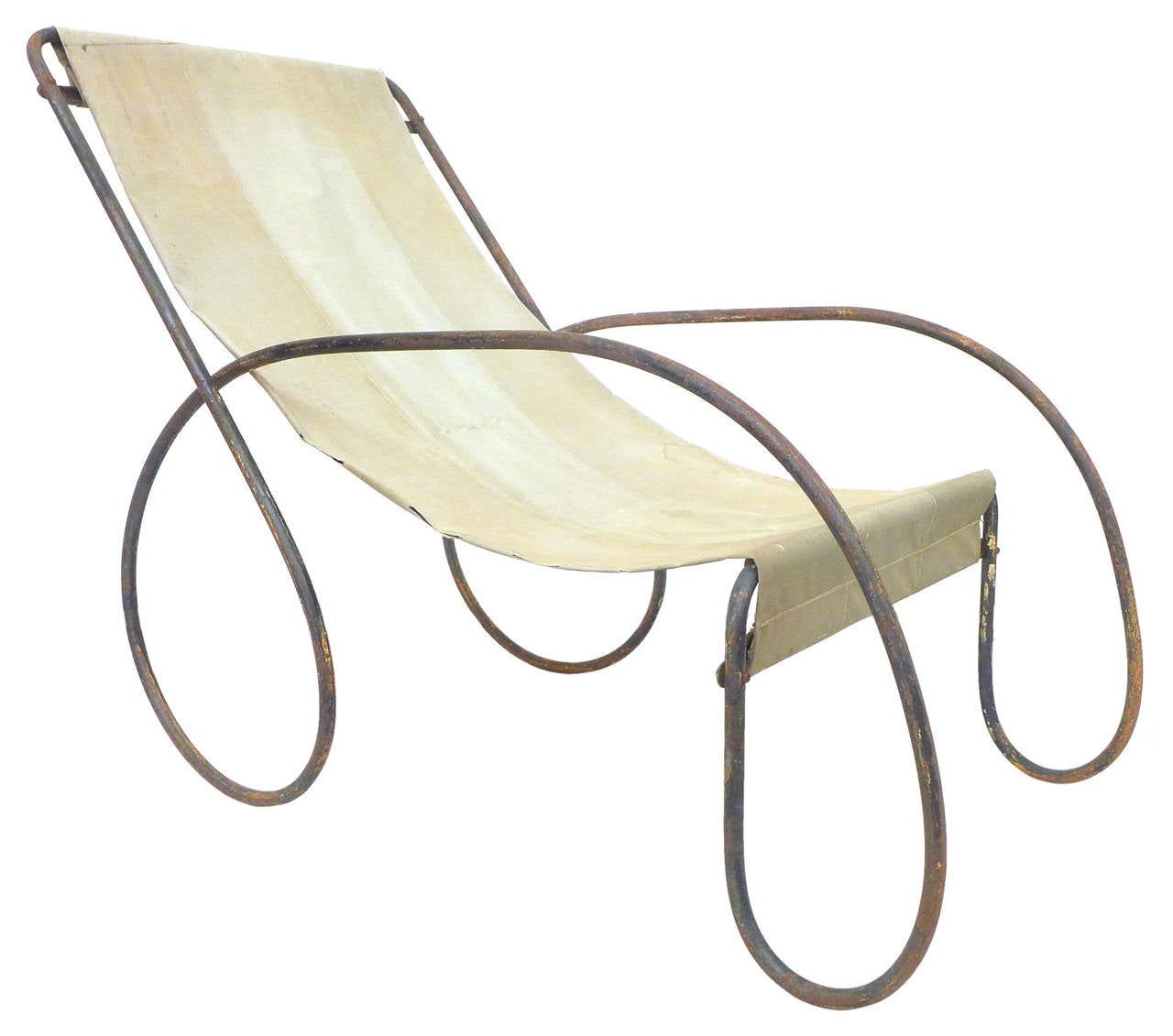 American Pair of Unusual Tubular Steel and Canvas Sling Lounge Chairs
