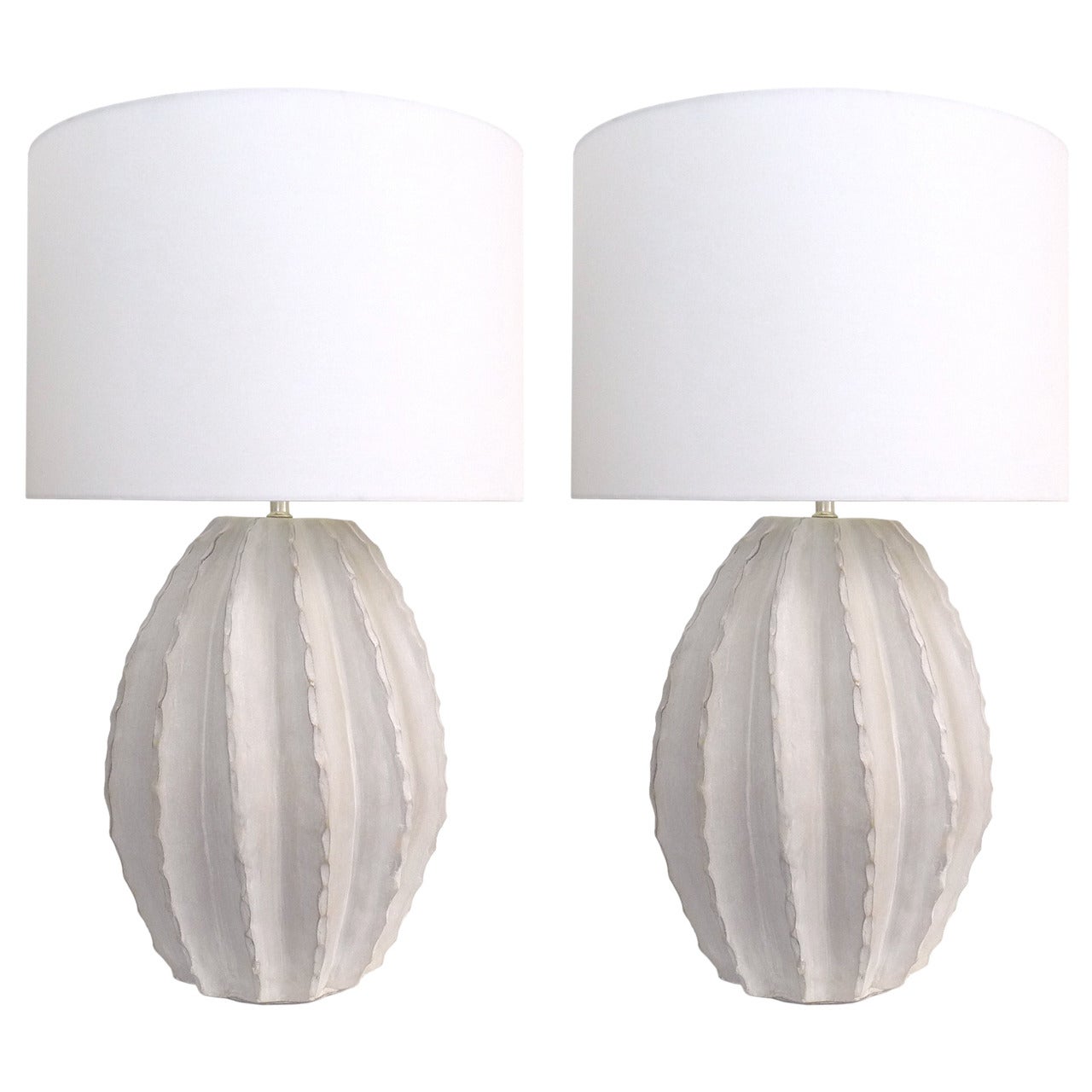 Pair of Fluted Plaster Table Lamps