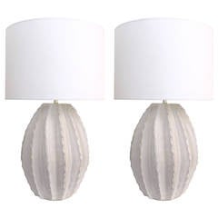 Pair of Fluted Plaster Table Lamps