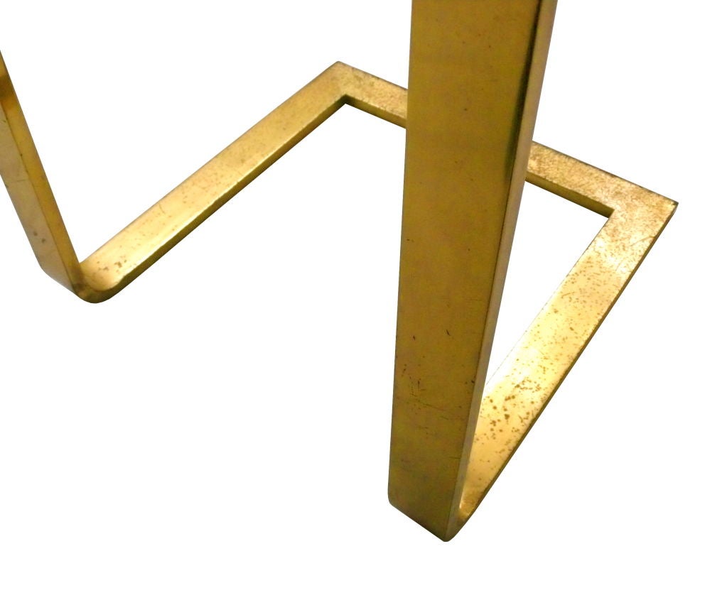 Italian Brass and Leather Stool with Arms