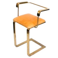 Brass and Leather Stool with Arms