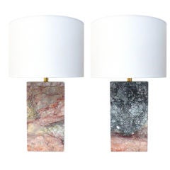 Pair of marble "monolith" lamps