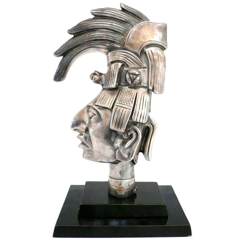 Sterling Sculpture of Mayan King, Lord Pacal Votan