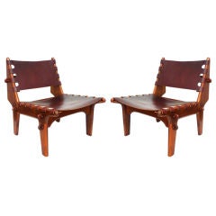 Pair of rosewood & leather Brazilian lounge chairs