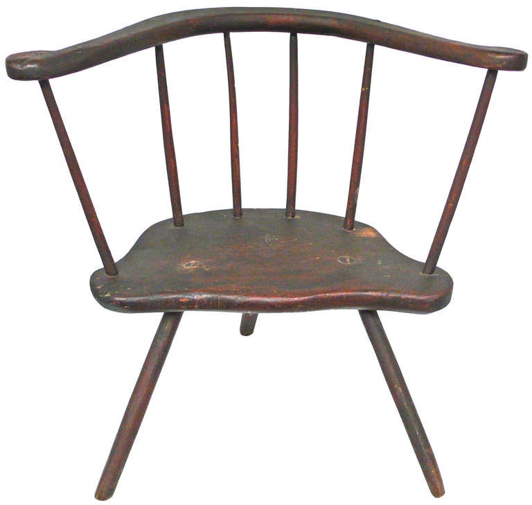 Wonderful 19th Century Primitive 3-Legged Chair 1