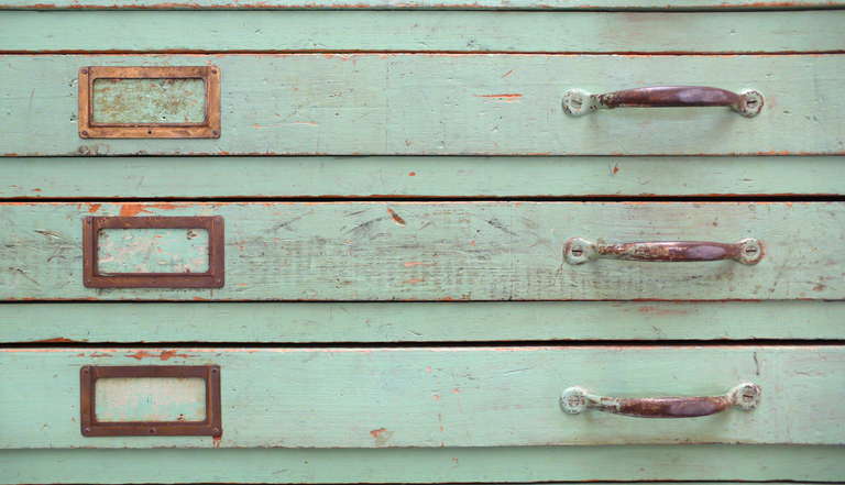 Wood Vintage Green Flat File Storage Cabinet 