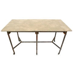 Industrial Rolling Work Table with Limestone Top