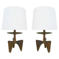 Pair of Brass Tripod Table Lamps