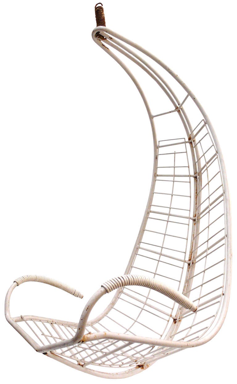Unusual Tubular Steel Hanging Lounge Chair At 1stdibs Mid Century Modern Unusual Tubular Steel Hanging Lounge Chair For