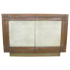 Used Studded Wood and Faux Parchment Cabinet by Phyllis Morris