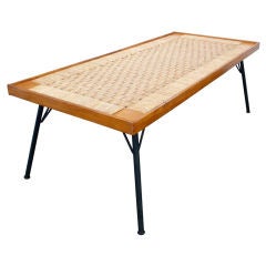 Unusual Woven Rush Top Mid-Century Bench/Table