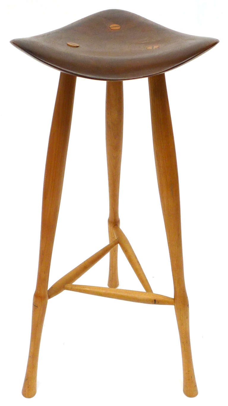 Spectacular American Craft Stool by Karl Seemuller In Excellent Condition In Los Angeles, CA