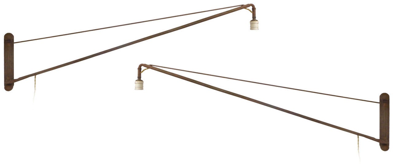 Unusual Pair of Articulated Long-Arm Sconces