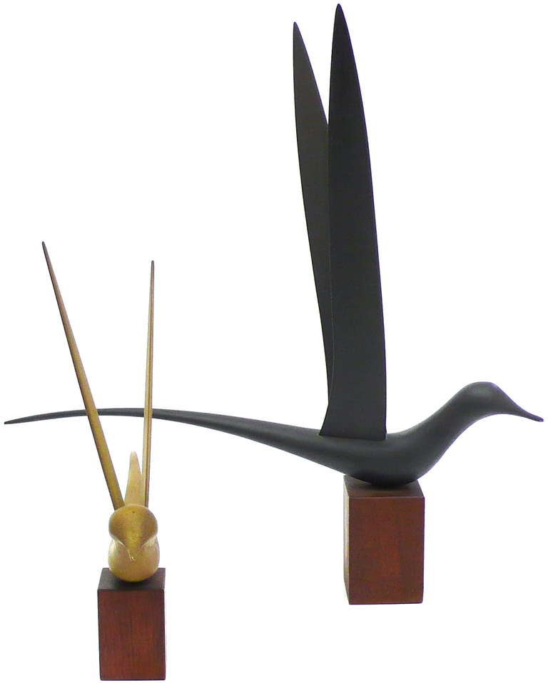 Unknown Pair of Delicate, Hand-Painted and Carved Wood Bird Sculptures