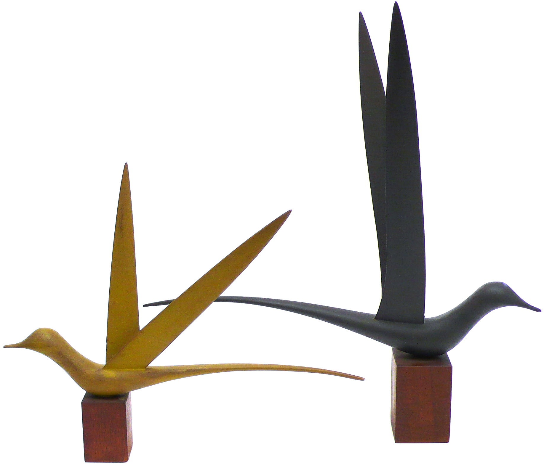 Pair of Delicate, Hand-Painted and Carved Wood Bird Sculptures