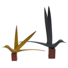 Pair of Delicate, Hand-Painted and Carved Wood Bird Sculptures