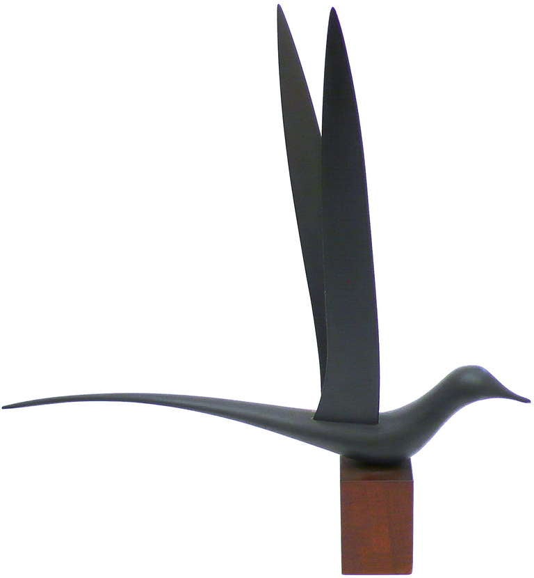 Pair of Delicate, Hand-Painted and Carved Wood Bird Sculptures In Excellent Condition In Los Angeles, CA