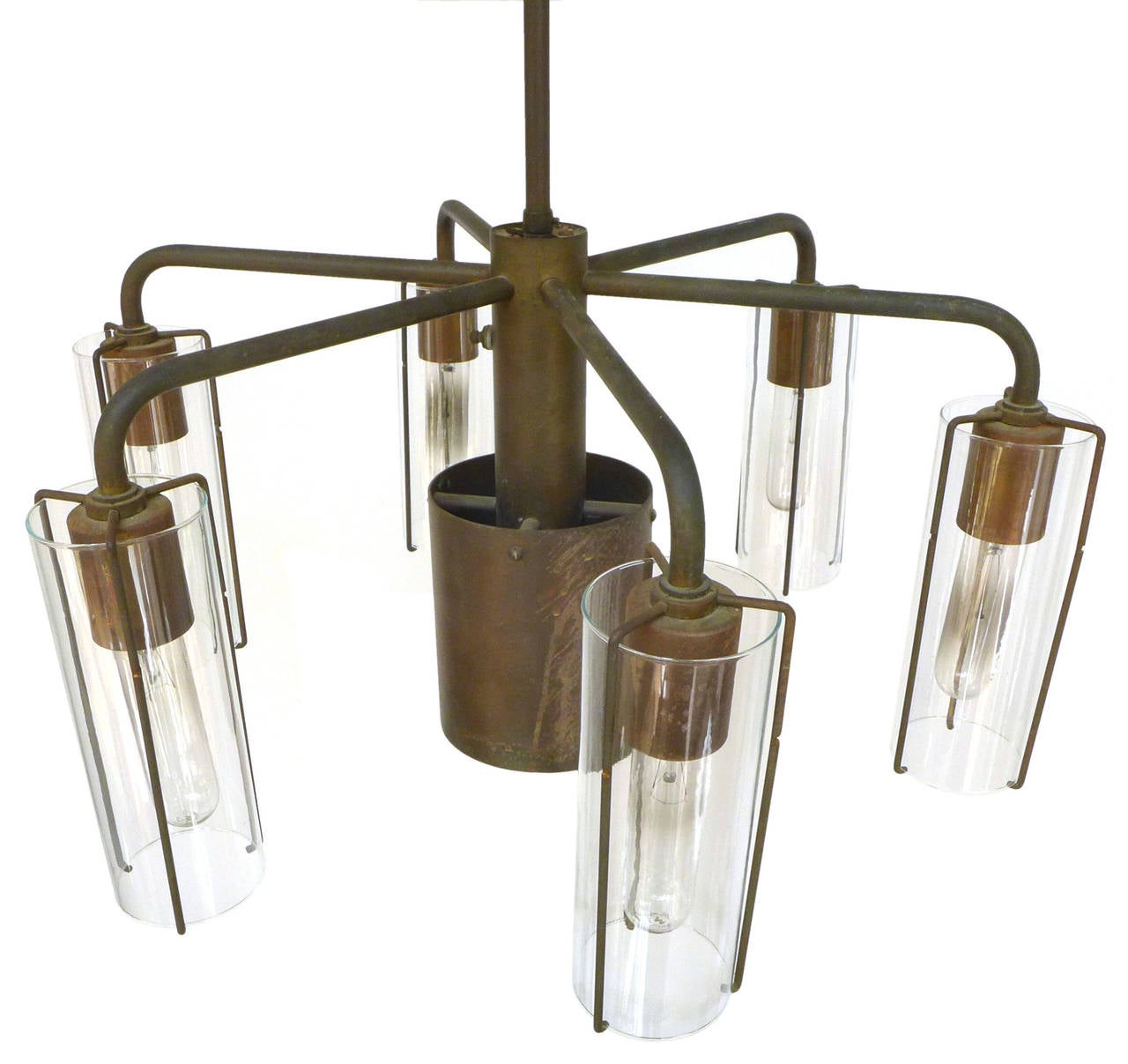 American Bronze and Glass Chandelier by Stuart Barnes for Robert Long, Inc.