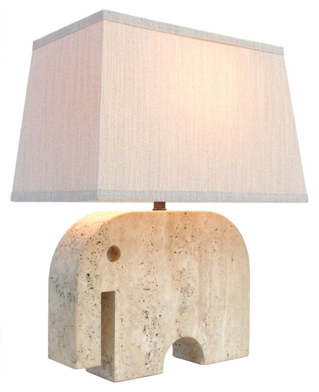 Pair of Travertine Elephant Lamps In Excellent Condition In Los Angeles, CA