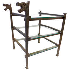Wrought Iron & Glass Side Table with Dragon Heads