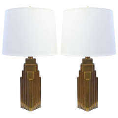 Pair of Brass "Skyscraper" Lamps