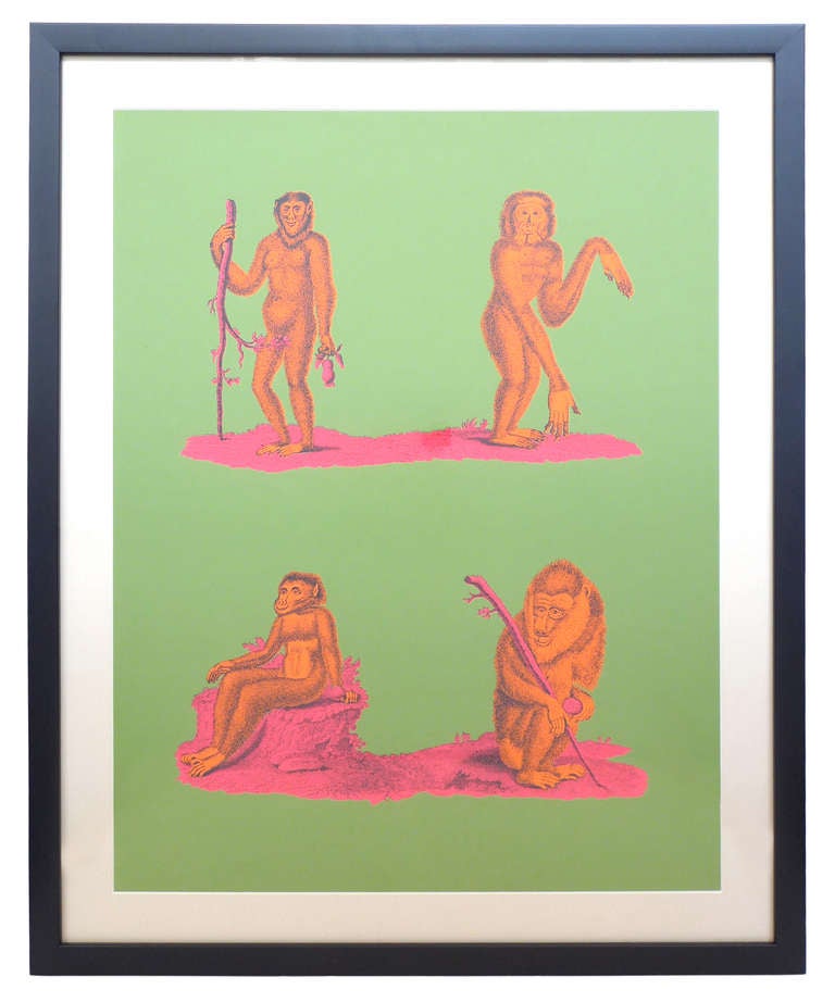 American Psychedelic Serigraph Prints of Naturalist Monkeys