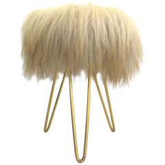 German Yak Fur and Brass Stool