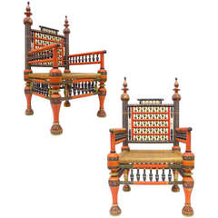 Vintage Pair of Wonderfully Decorated Traditional Pakistani Chairs