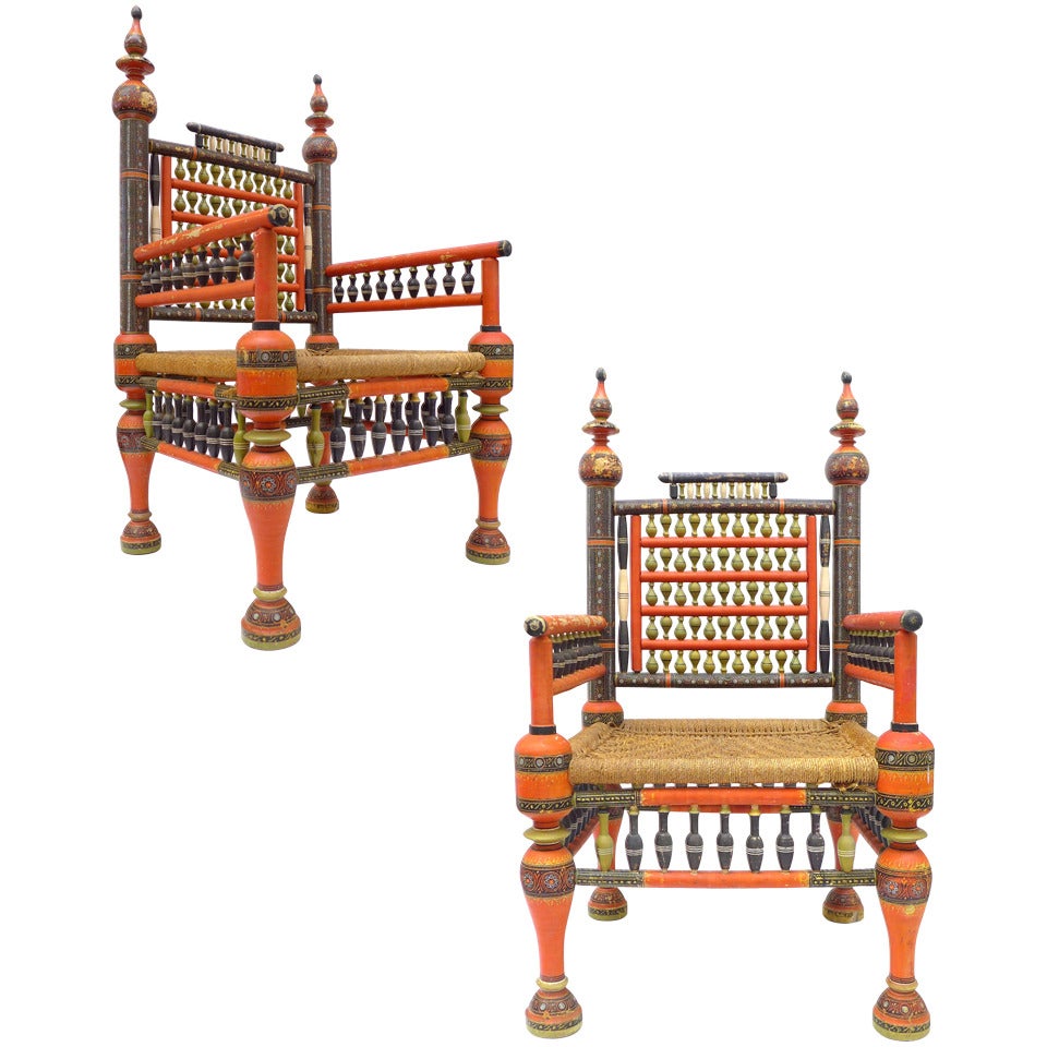 Pair of Wonderfully Decorated Traditional Pakistani Chairs