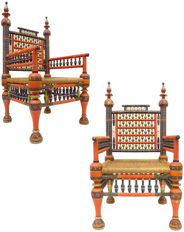 Pair of Wonderfully Decorated Traditional Pakistani Chairs 1