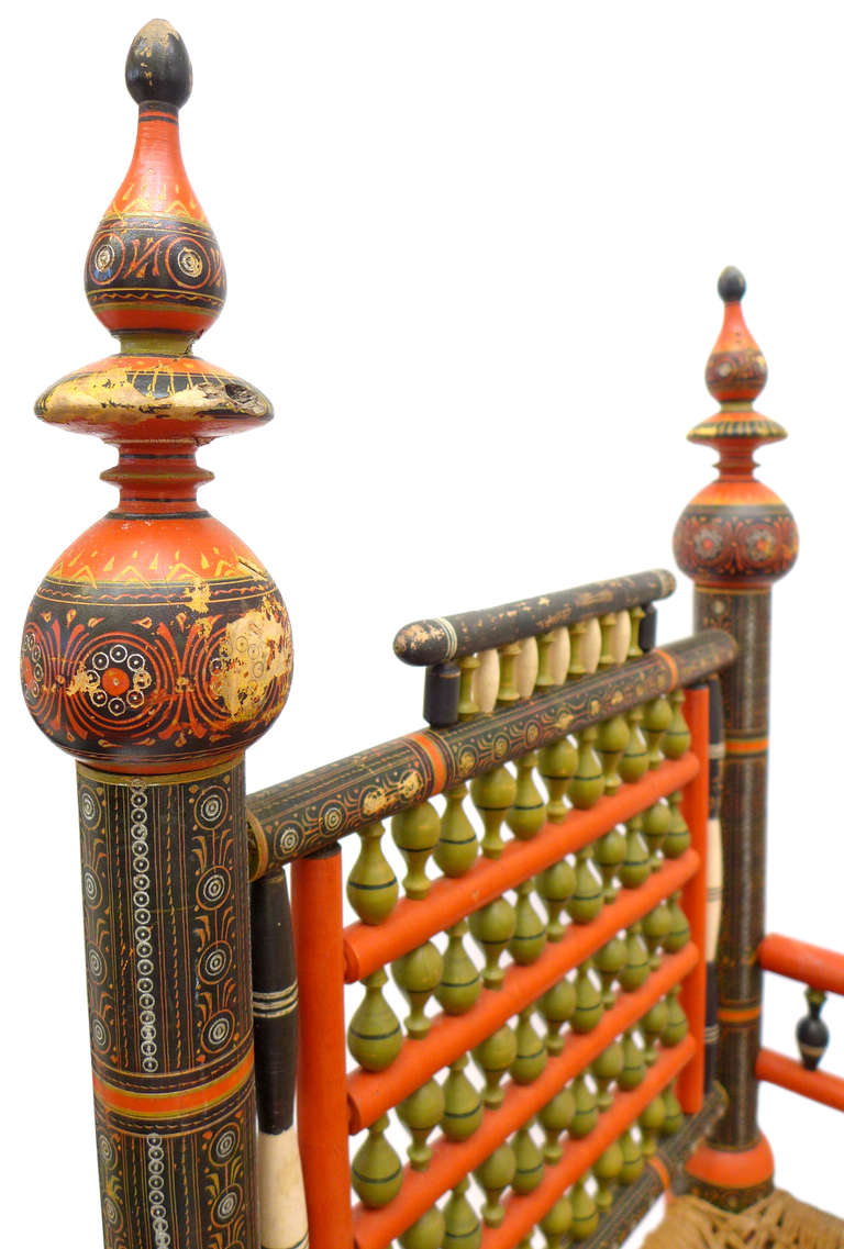 Wood Pair of Wonderfully Decorated Traditional Pakistani Chairs
