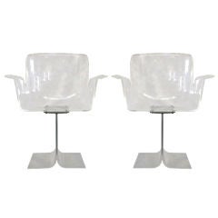 Fantastic Pair of Pace Aluminum and Lucite Swivel Armchairs