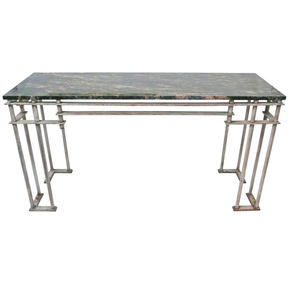 Unusual Architectural Steel and Marble Console Table