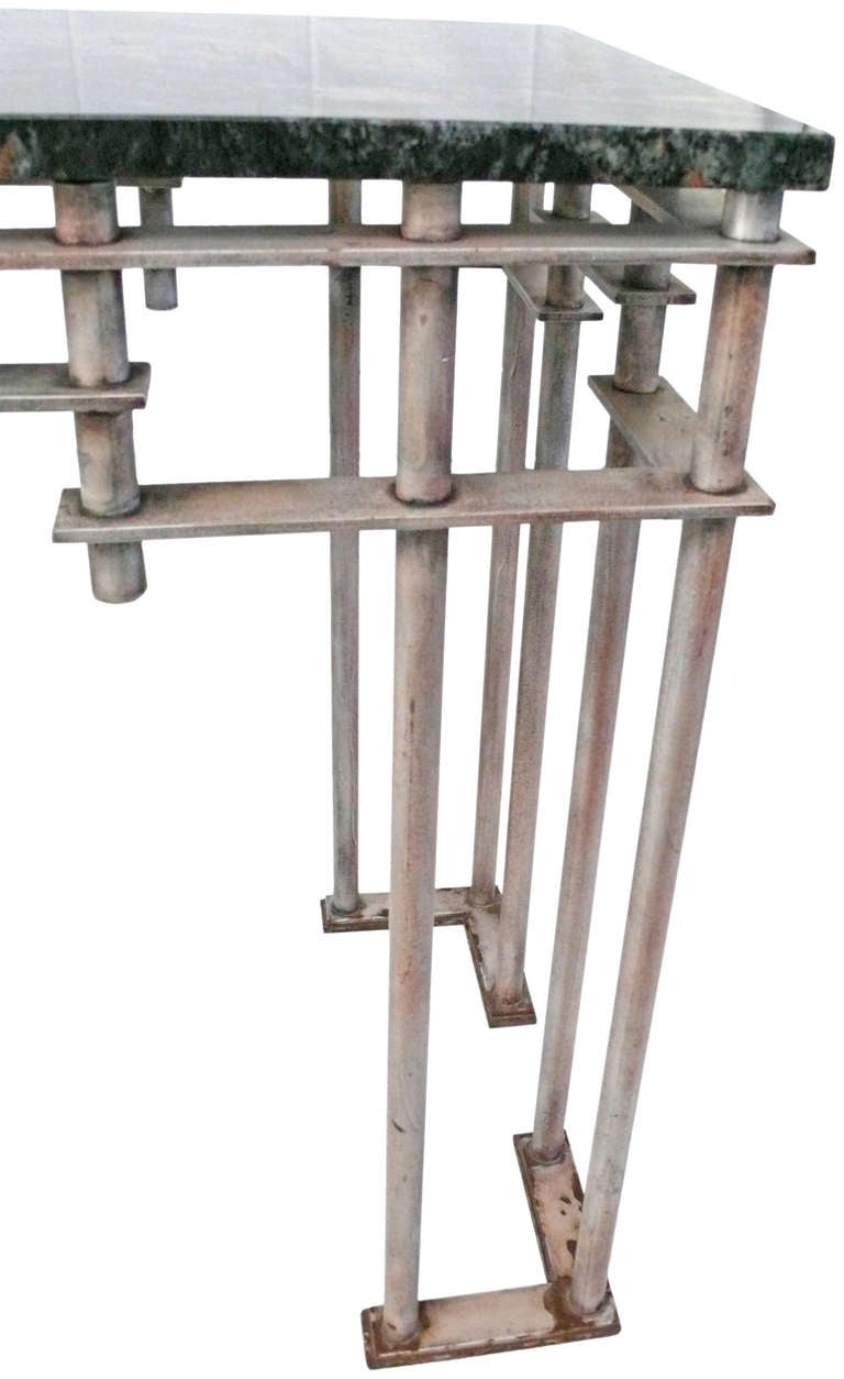 Unusual Architectural Steel and Marble Console Table at 1stdibs