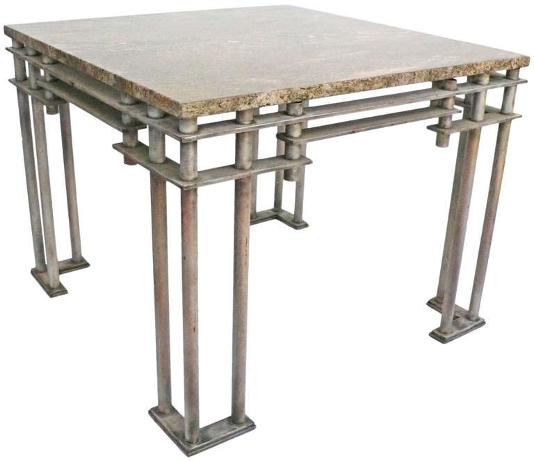 American Pair of Unusual Architectural Steel and Granite Side Tables