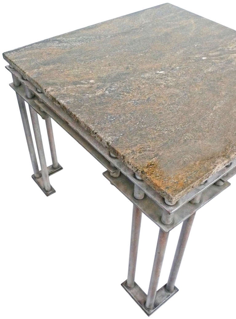 Late 20th Century Pair of Unusual Architectural Steel and Granite Side Tables